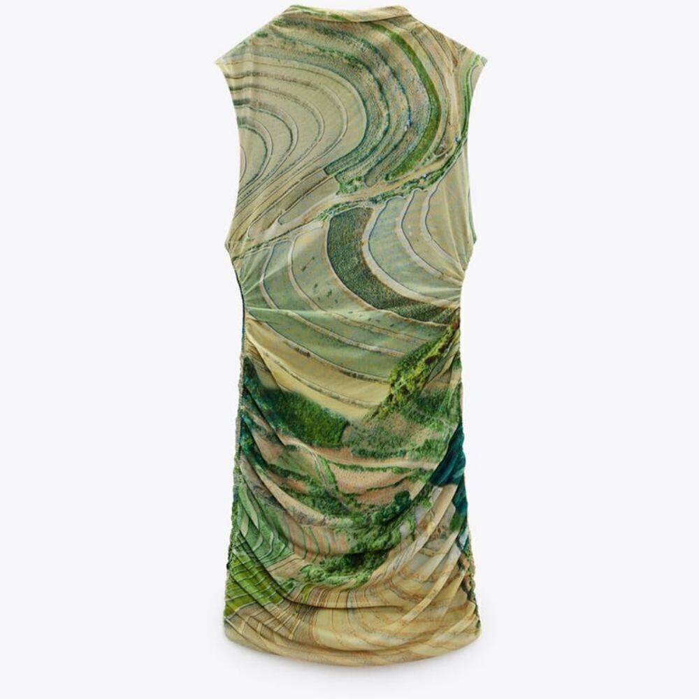 ZARA PRINTED TULLE DRESS GREEN - Picture 10 of 16